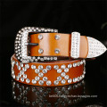 Trendy Fashion Fake Diamond Abrasive Cowhide Genuine Leather Waist Belt for Women